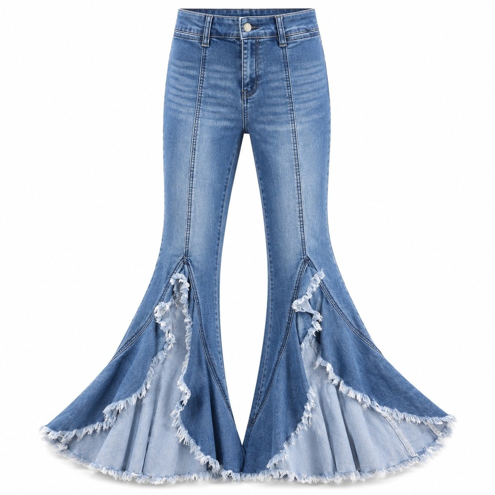 UNIQ By Litz Jeans 25 26 Bell Bottom Extreme Flare Western Festival Boho Raw Hem